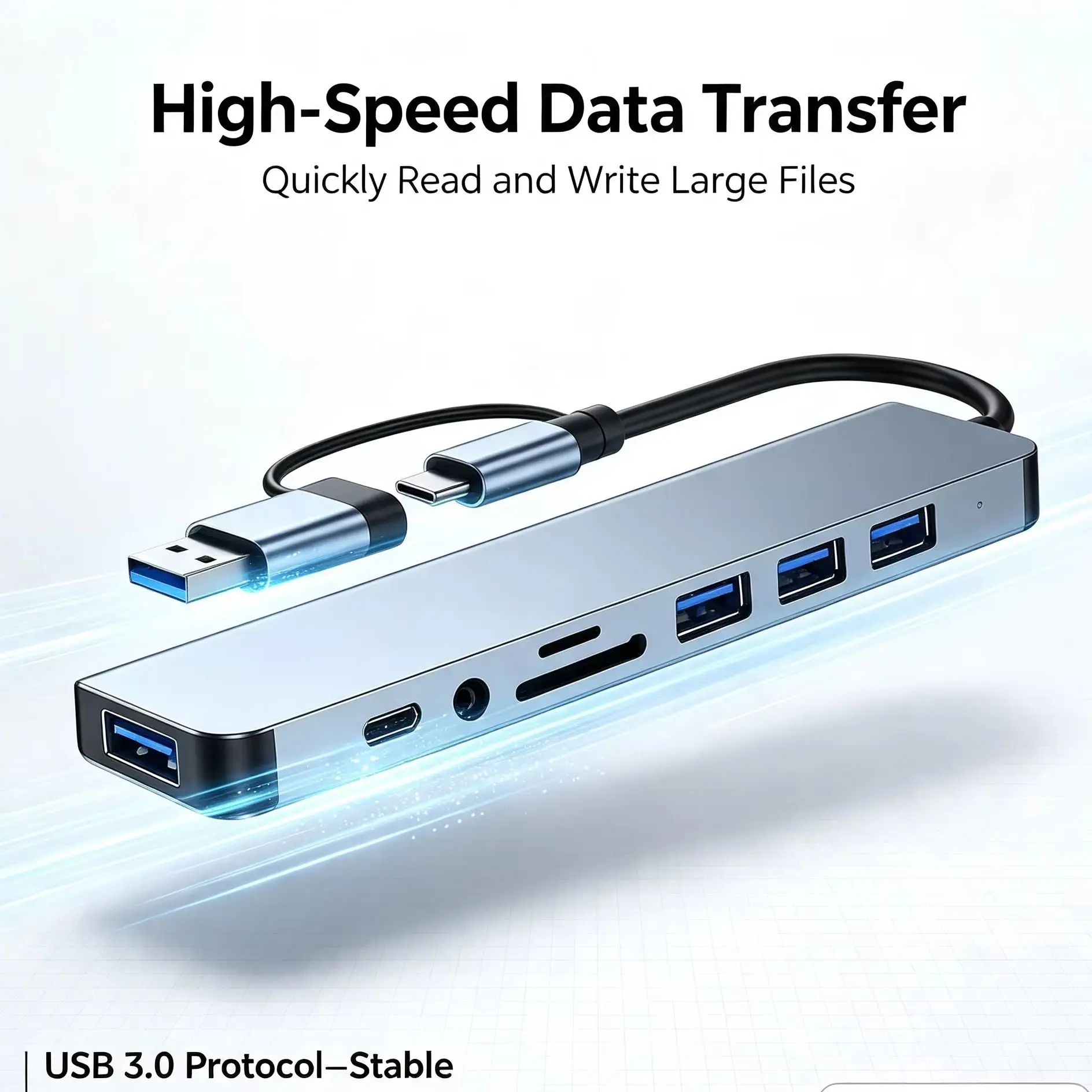 Portable 8 IN 2 Dual Interface USB‑A Type‑C Docking Hub USB 3.0 Splitter TF SD Card Reader 3.5mm Audio Output OTG Adapter For No