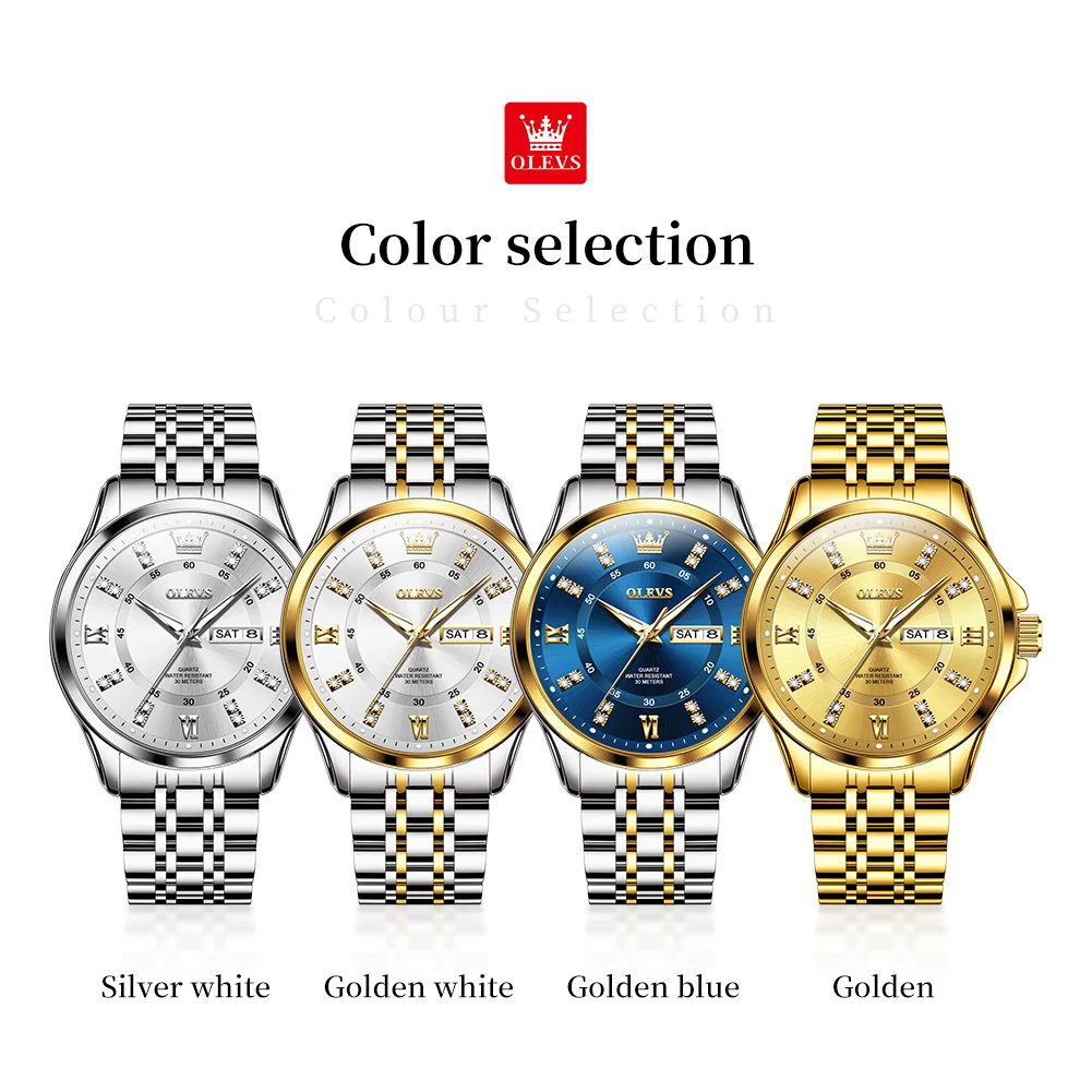 OLEVS Orologi da uomo di moda Trend Orologio al quarzo originale per uomo Orologio da polso impermeabile in acciaio inossidabile Data settimana Luminoso 3620