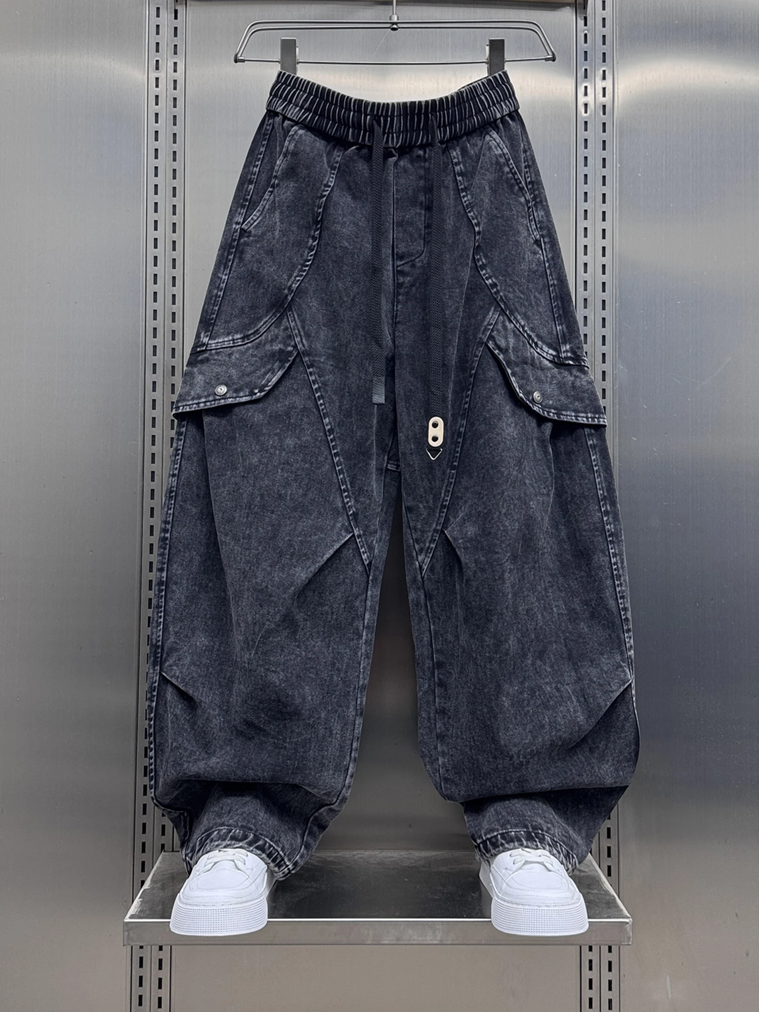 

Мужские повседневные брюки в американском ретро-стиле, свободного кроя, для работы, весна-осень, с множеством карманов, удобные джинсы