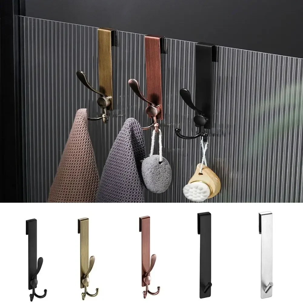 

Stainless Steel Shower Door Back Hook Anti-Slip Waterproof Over Glass Door Towel Rack Hole Free Bathrobe Hanger