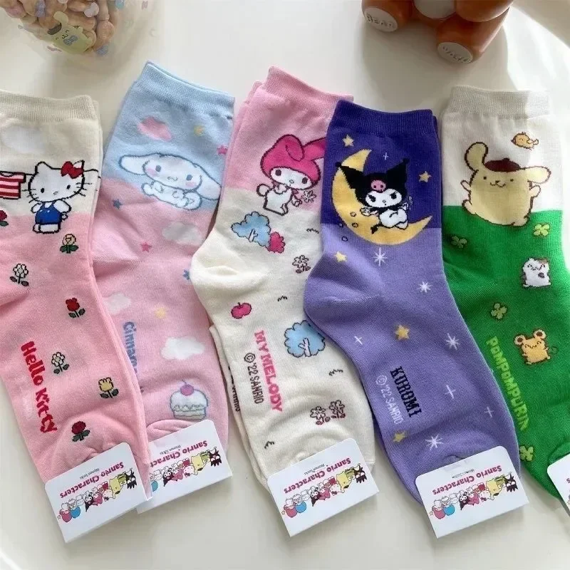 Sanrio akcesoria skarpetki Anime Hello Kitty Kuromi melodia Cinnamoroll długie Y2K Tube Harajuku utrzymać ciepło na co dzień skarpetki prezent dla