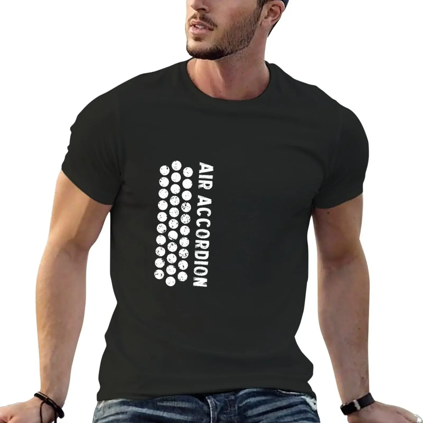 

New Air Cool Accordion Design. Retro Music Classical Instrument Distressed Graphic T-Shirt anime men workout shirt