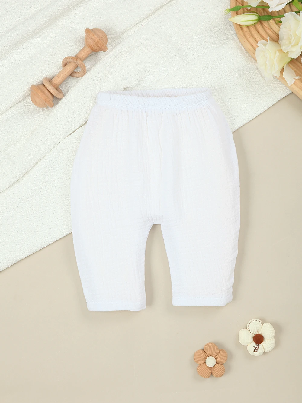 

1 шт. мягкие хлопковые штаны для маленьких мальчиков и девочек, весенне-летние брюки для новорожденных, свободные удобные леггинсы для младенцев (белые)
