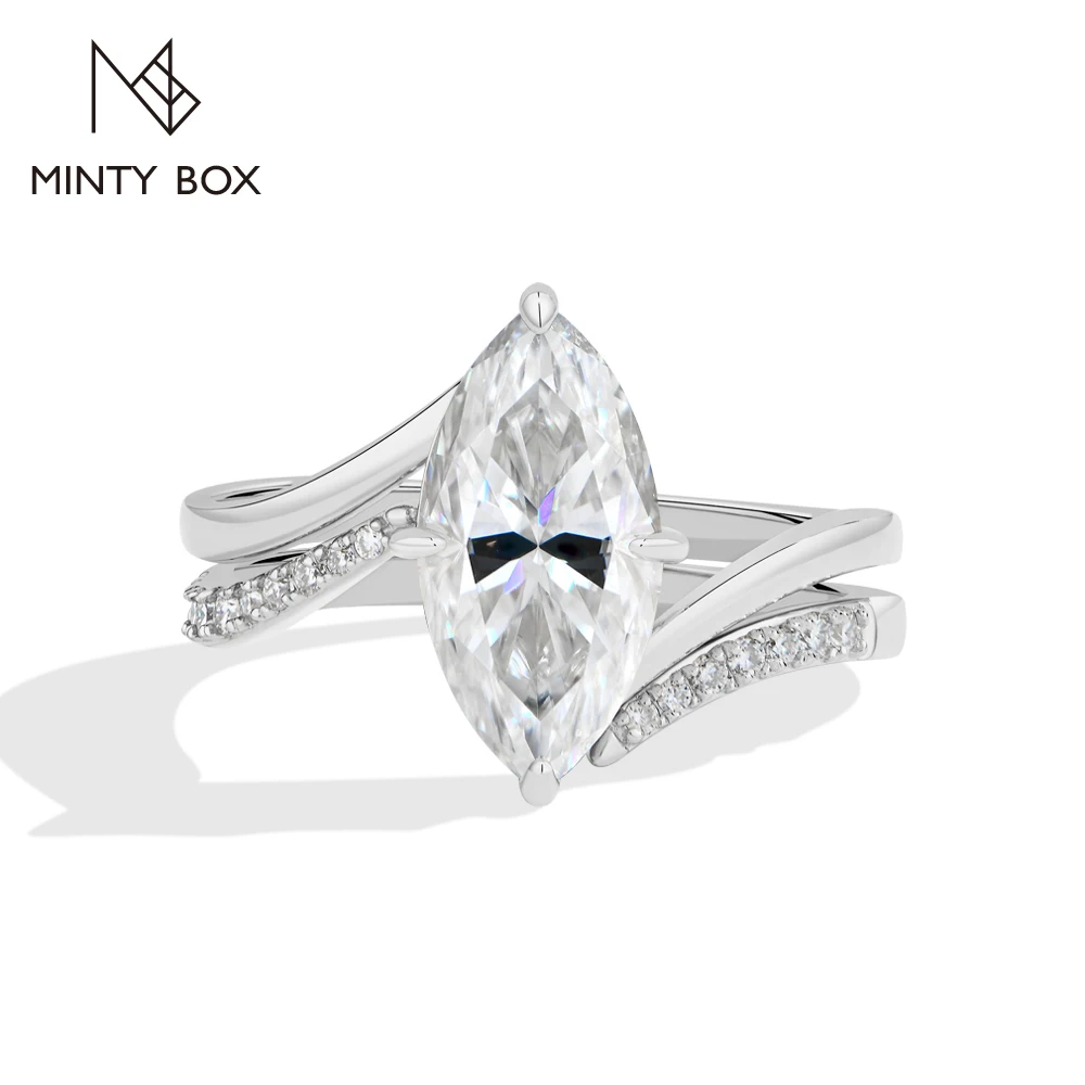 MintyBox Marquise Cut 3.0CT Moissanite Rings for Women Curved Split Shank S925 Silver Stackable Ring  Engagement Wedding Jewelry