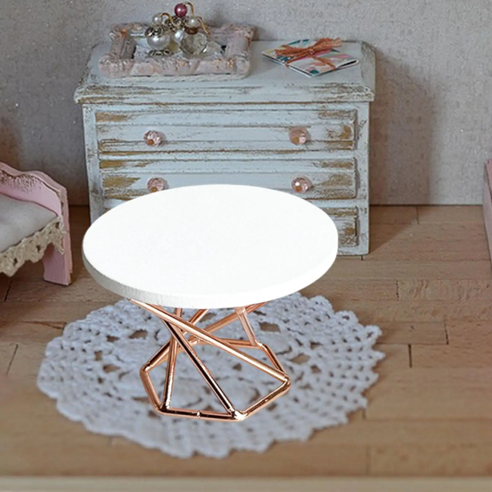 Mesa auxiliar para muebles de casa de muñecas, 1/12, 6,5x4,6 cm, para decoración de miniescena, modelo de mesa auxiliar, tapa de madera