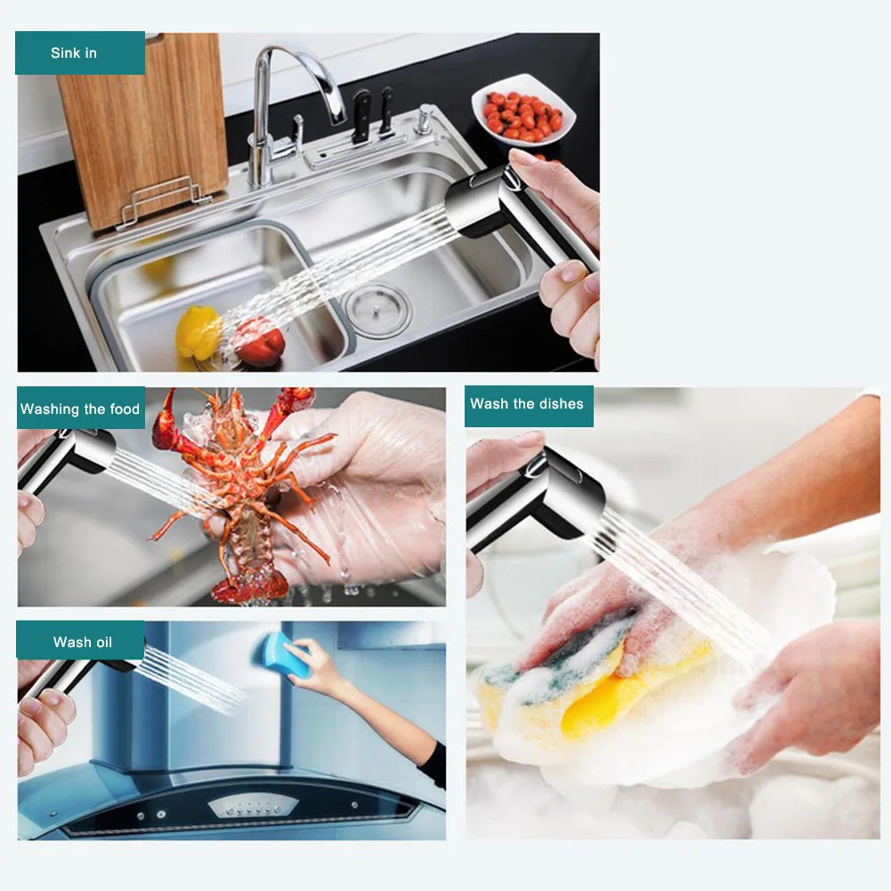 صنبور البخاخ باليد رذاذ المرحاض بيديت للحمام التنظيف الذاتي لغسل رأس رش الفضة خالية من الضغط