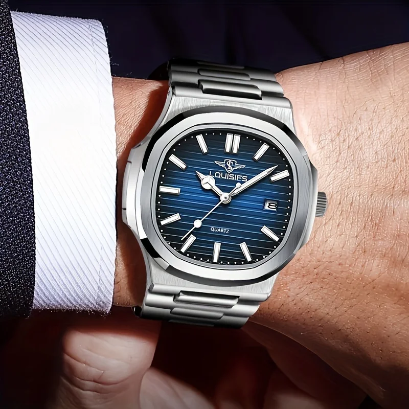 남성용 시계 마름모 거울 오리지널 쿼츠 시계 남성용 빛나는 스테인레스 스틸 손목 시계 남성 날짜 시계