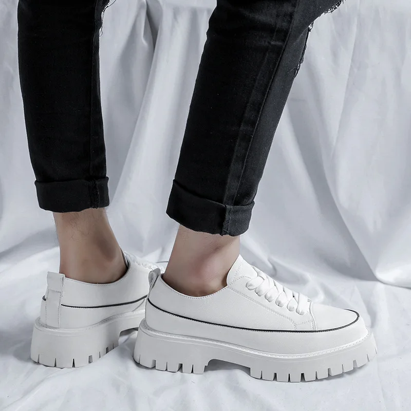 Spring Autumn Fashion Men Casual Shoes Korean Luxury Dress Leather Shoes Height Increasing Oxfords Designer Sneakers White