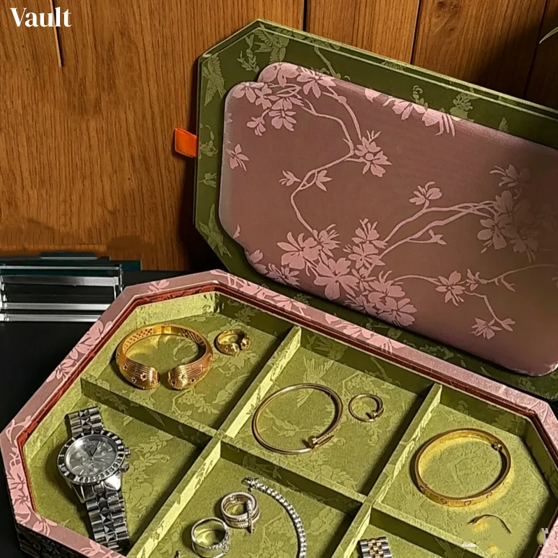Silk Embroidery Jewelry Display Tray, Bracelet & Beads Storage Plate, Jade Appraisal Dish for Hand Chain & Bangle