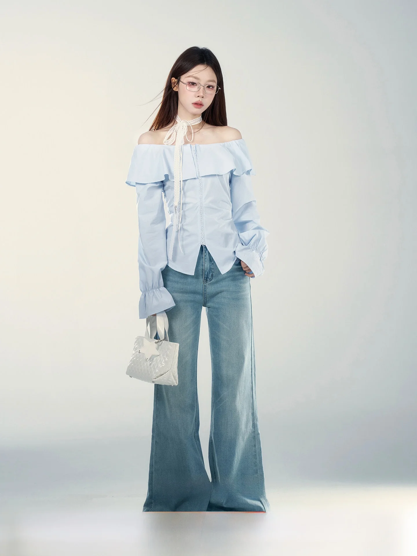 

Ретро джинсы с высокой талией, широкими штанинами и прямым кроем, женские модные весенние новинки, универсальные длинные брюки