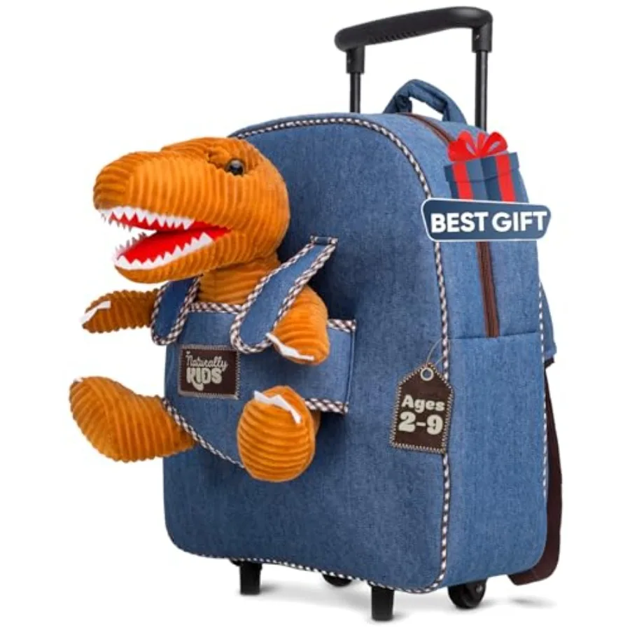 

Toddler Luggage for Boys w Dinosaur Toys, Rolling Backpack for Boys, Toddler Suitcase, Gifts for 3 4 5 6 Year Old