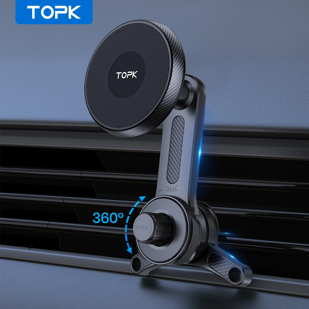 Topk para montagem de telefone de carro magsafe, braço estendido de qualidade premium, suporte de 3 pontos, operação com uma mão, gancho de metal, suporte de telefone para carro