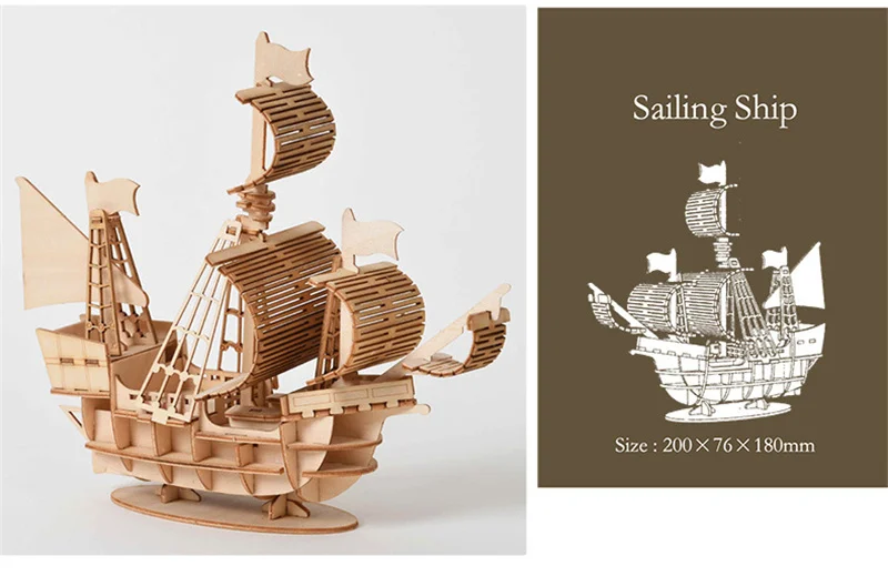 1pc 3D DIY Holz Puzzle Modell Handgemachte Mechanische Spielzeug Gebäude Spiel Montieren Schiff Modell 3D Modell Ornament Weihnachten Geschenk – Detail 9