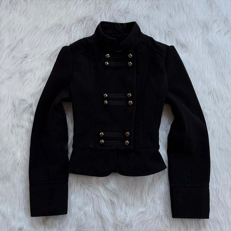 

American trendy fashion personality slimfit double row button jacket Dark Gothic retro highstreet style double row button jacket
