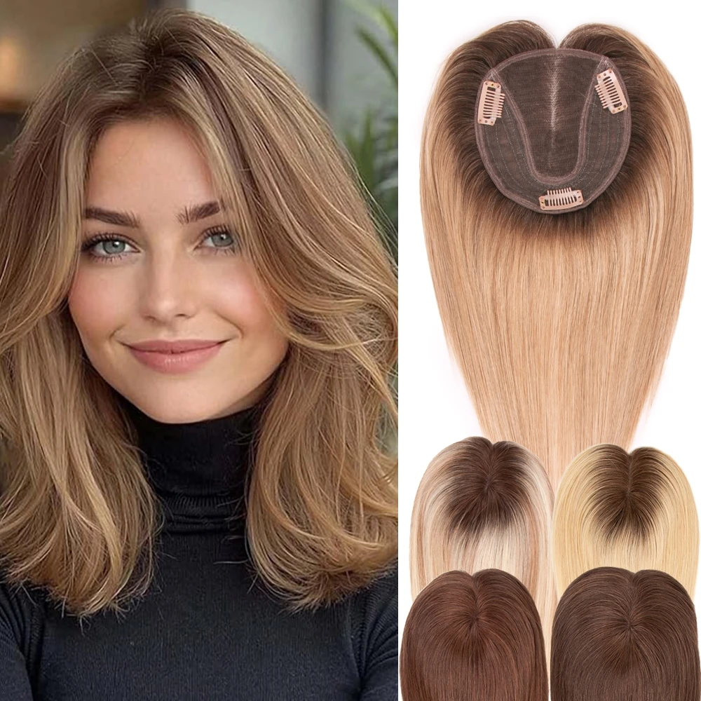 Toppers de cabelo humano castanho, clipe natural real em postiços 5x5 polegadas mono base grande 46g tecido à mão 12 polegadas 30cm para