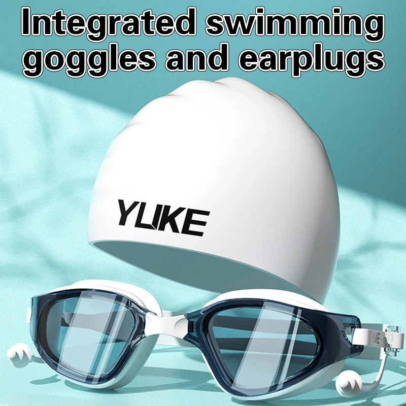 Swimming Goggles Cap Adult HD Anti-fog Swimming Waterproof Silicone Swim Glasses With Earplugs Anti-UV Swim Eyewear