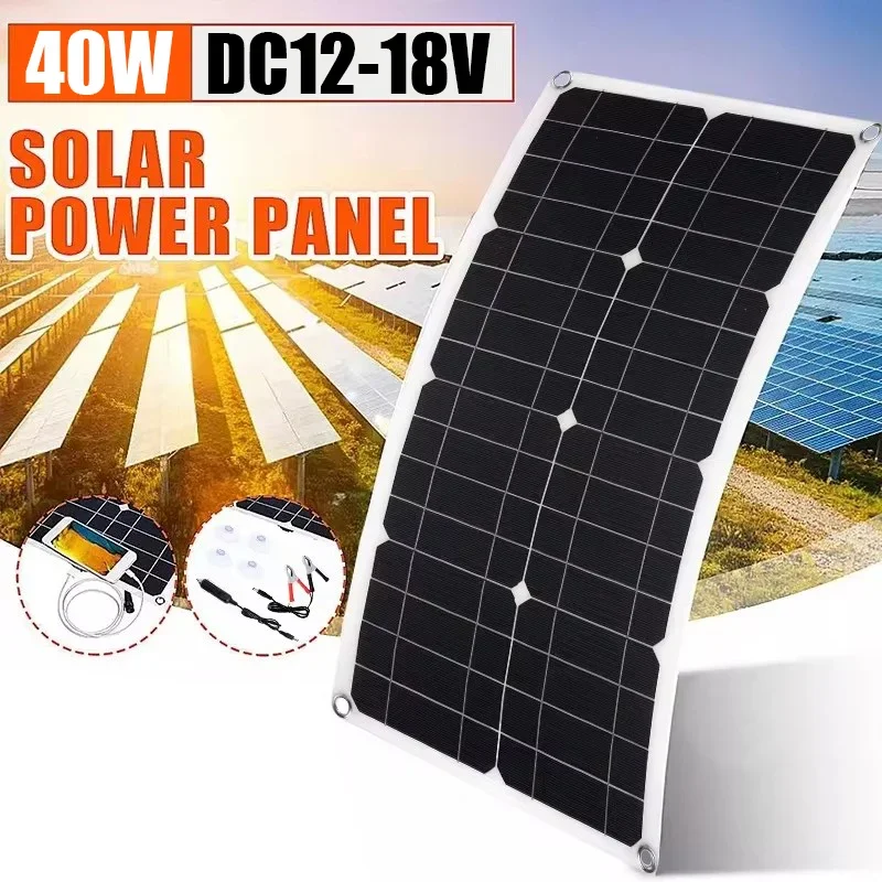 High Quality 40W DC12-18V Monocrystalline Solar Panel Waterproof Suitable For Outdoor Camping 2 USB Ports Flexible Solar Panel