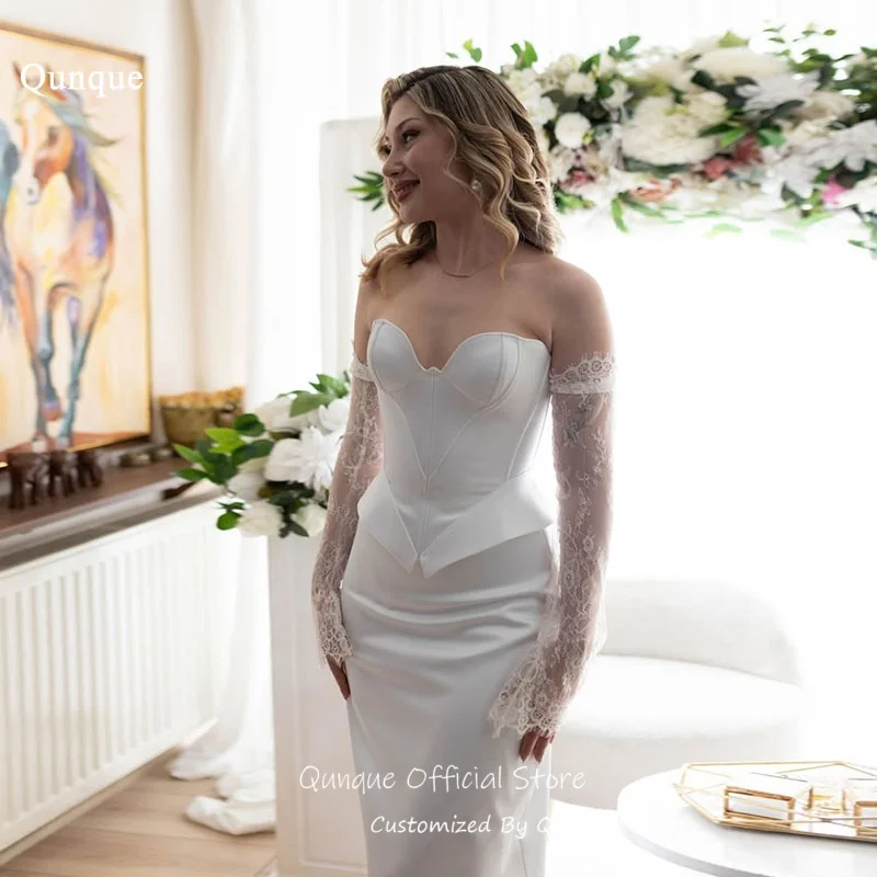 

Qunque Long Timeless Wedding Dress Sweetheart Lace Sleeves Bridal Evening Dresses Mermaid 2026 Vestido De Novia Boda Customized