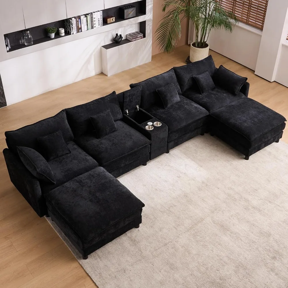 

145" U Shaped Cloud Couch Sectional for Living Room, Oversized Modern Modular Sofa with Movable Ottoman, Comfy Fluffy Chenille 6