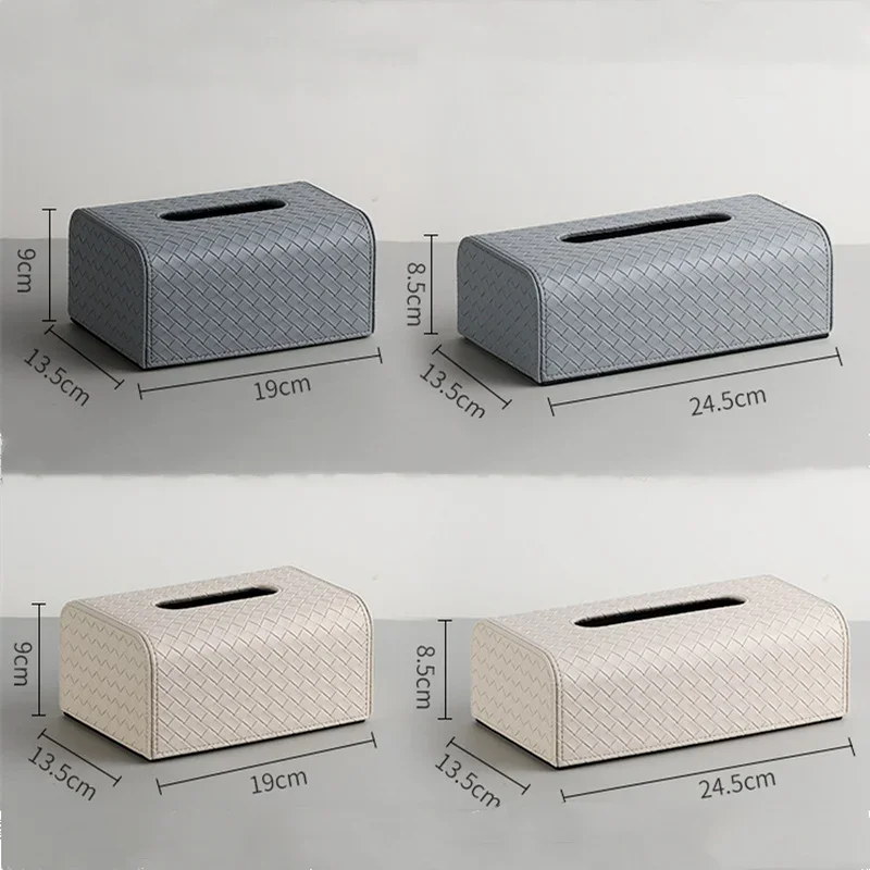 Rectangle Leather Tissue Box Creative Woven Grid Imitation Leather Extractable Tissue Box Home Bedroom Living Room Decoration