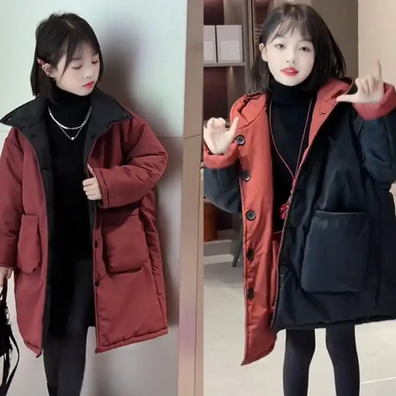 

Kawaii Girl Cotton-Padded Jacket Fashion Student Winter Anime Casual Thicken Keep Warm Mid-Length Tops Coat Children's Clothing