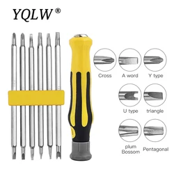 7 PCS 6-In-One Strong Magnetic Y-shaped U-shaped Plum Triangle Shaped Bit Multi Function Household Disassembled Screwdriver Set