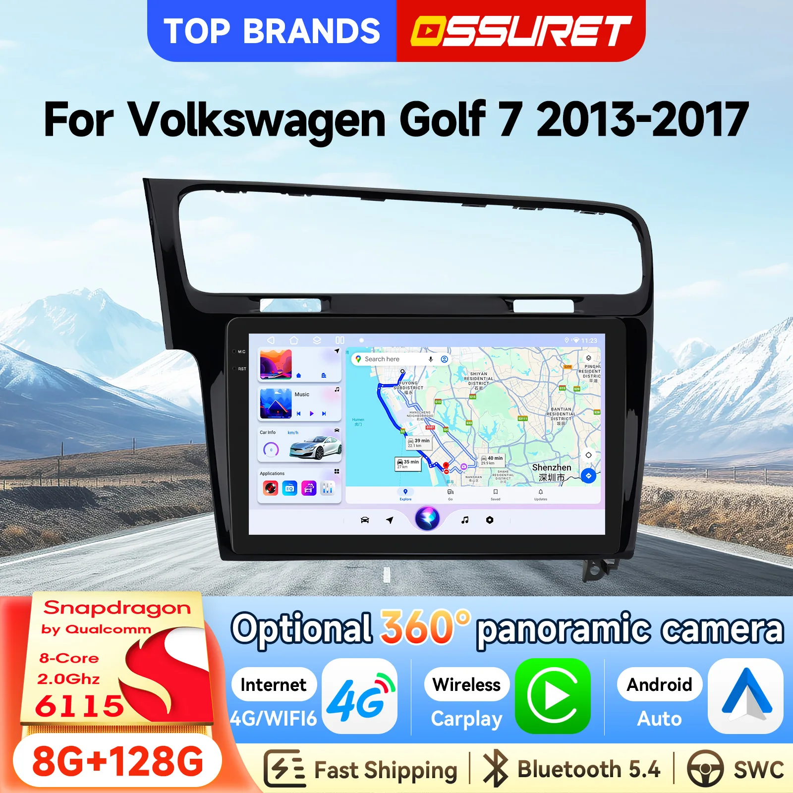 OSSURET Bestseller Carplay GPS 10,1 Zoll 2 Din Android 15 Autoradio für Volkswagen Golf 7 2013-2017 Linkslenker Autoradio 8-Kern-Navigation Bluetooth SWC 4G Stereo Wireless Android Auto Intelligenter