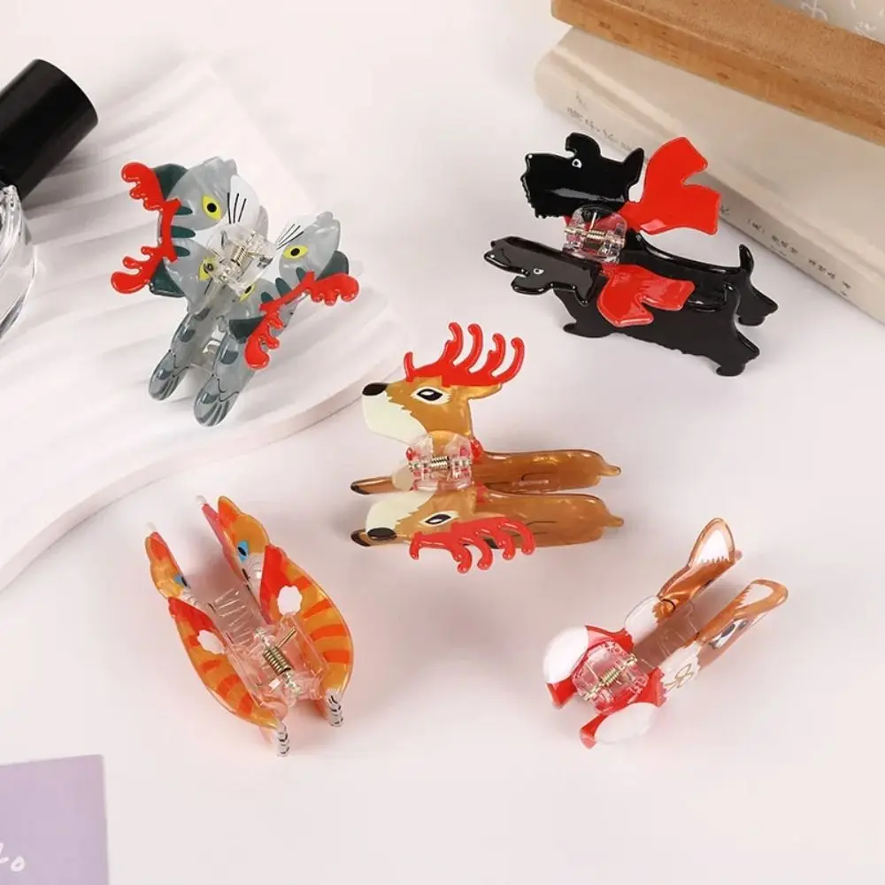 Puppy Animal Dog Hair Claw Cartoon Grab Clip Cat Hair Clip Christmas Hat Hair Clip Festival Headdress Christmas Elk Shark Clip