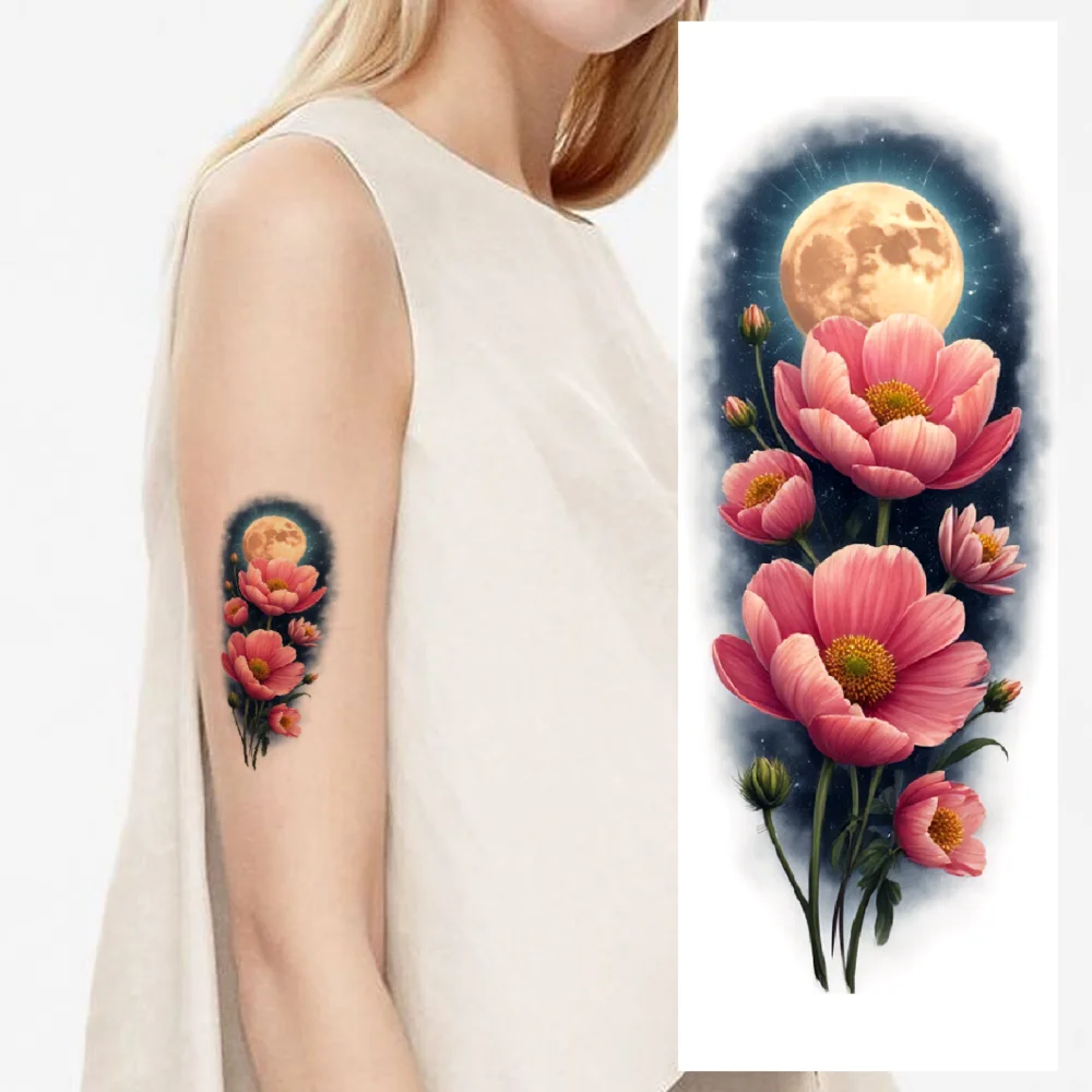 

9pcs Temporary Tattoo Sunflower Realistic Temporary Tattoos Pink Orchids Pink Roses Waterproof Long-lasting Body Stickers For