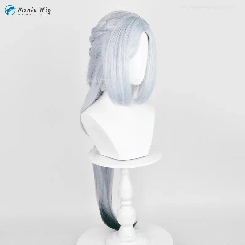 qq34Anime فانوس طقوس شعر مستعار تأثيري 100 سنتيمتر طويل الفضة الأزرق التدرج Frostflower الندى Shenhe الباروكات مقاومة للحرارة الاصطناعية ث