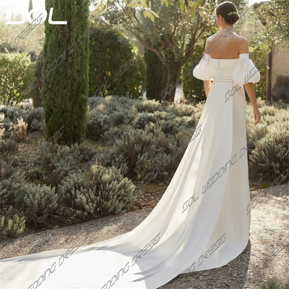 Vestido De Novia De satén con mangas abullonadas desmontables, elegante vestido De Novia De sirena con Espalda descubierta, bohemio