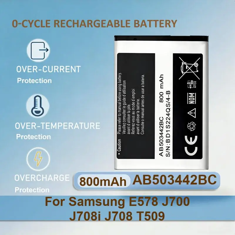 

AB503442BC Mobile Phone Battery For Samsung E578 J700 J708i J708 T509 800mAh Real Capacity