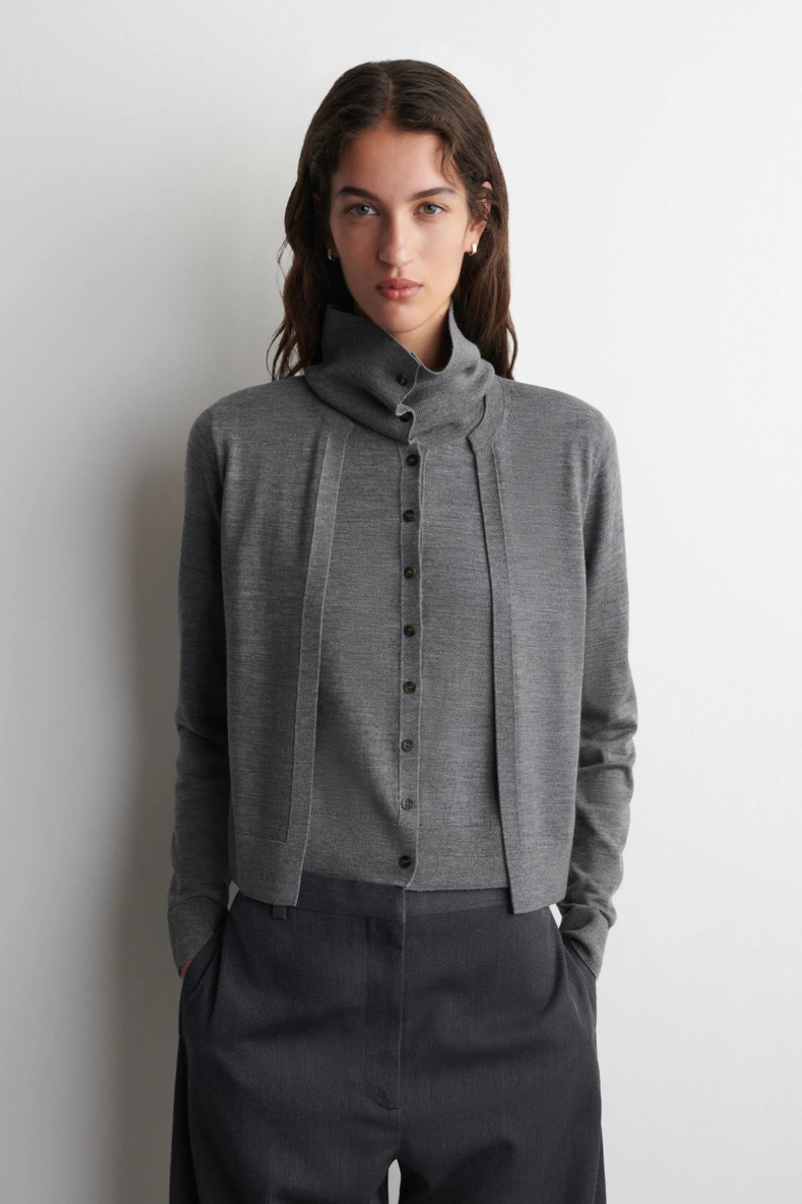 XIMIAN APPAREL 2026 cosmod spring new style of women's Standard style wool blend grey faux two-piece cardigan