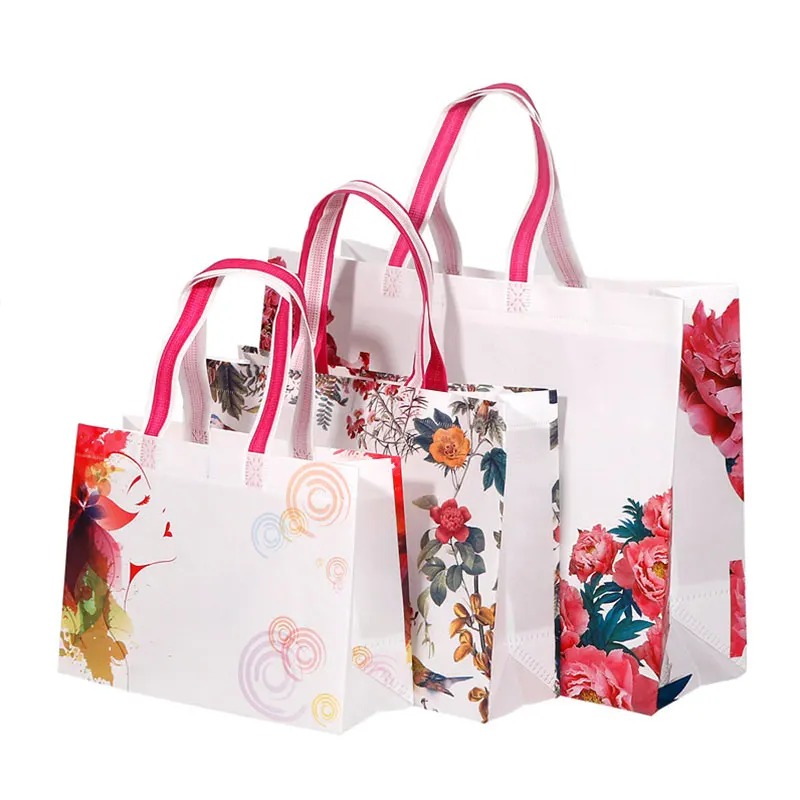 Reusable Shopping Bag Foldable Portable Travel Grocery Storage Bag Flower Printed Non-woven Fabric Eco Tote Bag Pouch Organizer