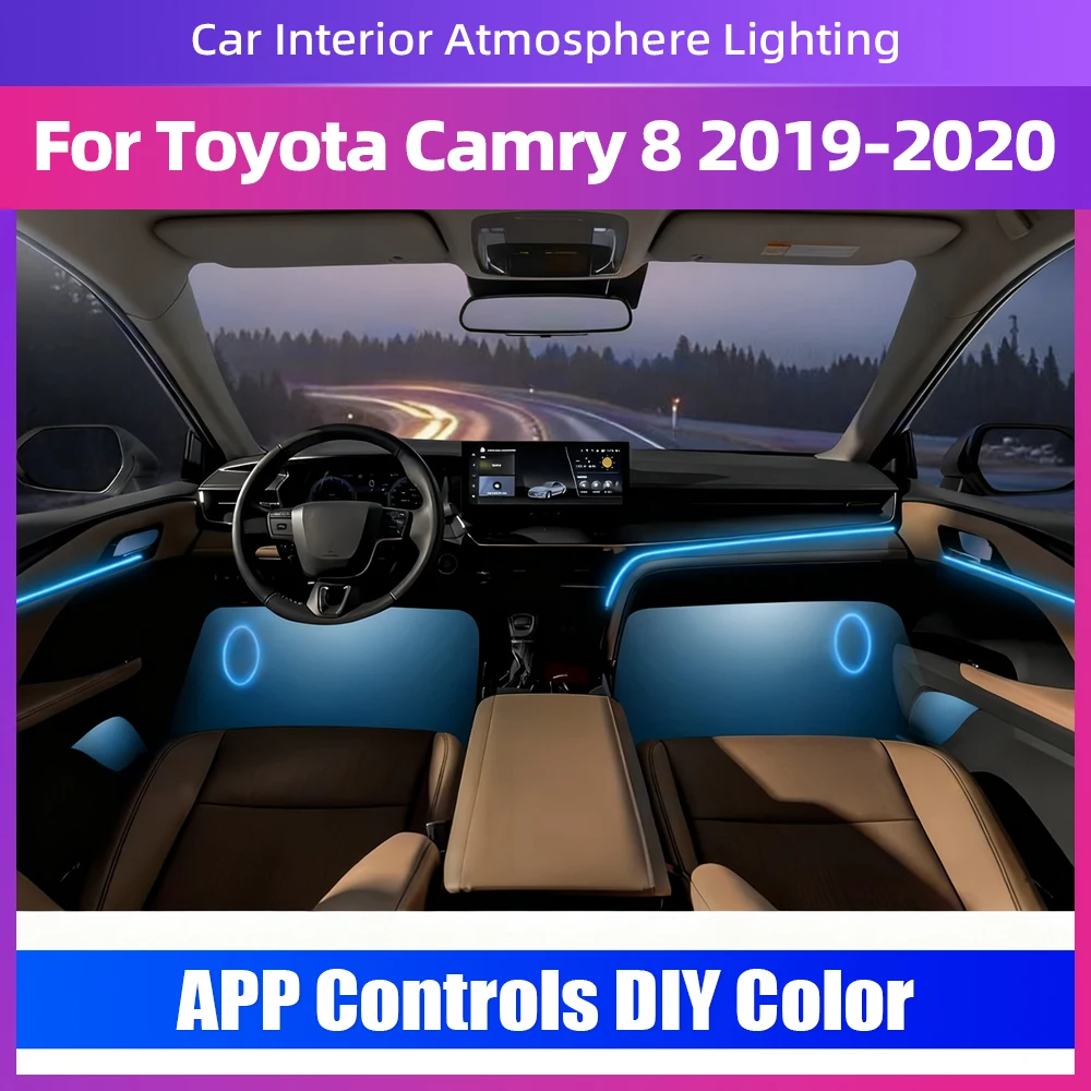 Interior Atmosphere Lights LED Strip 64Colors Lighting Modes Car Decoration Lighting Enhancement For Toyota Camry 8 2019-2020