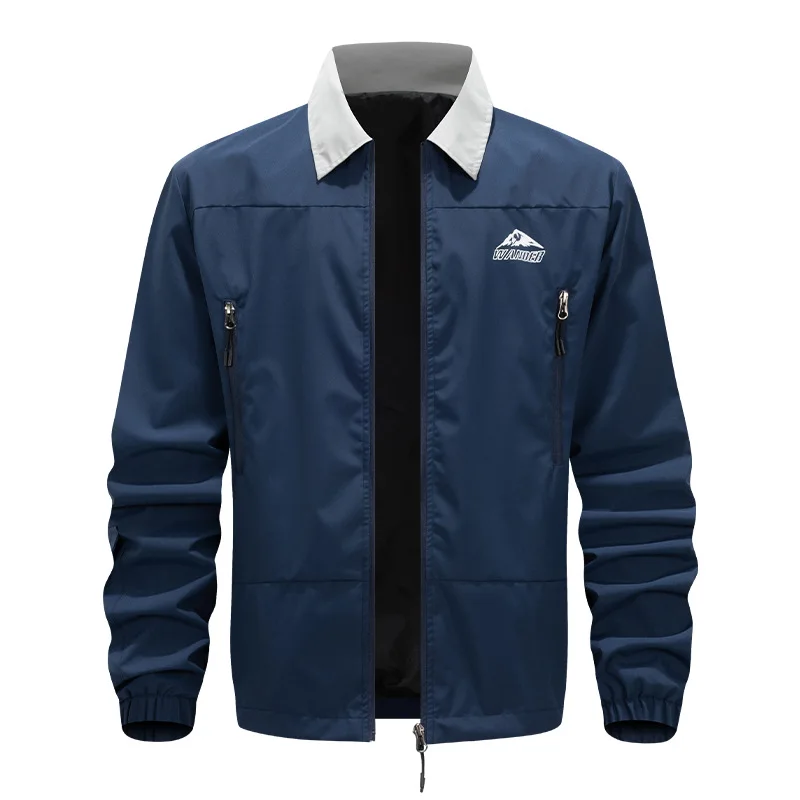 

Men's Trendy Loose Fit Jacket Stand-Up Collar Casual Coat Solid-Color Printed Workwear Top for Spring And Autumn