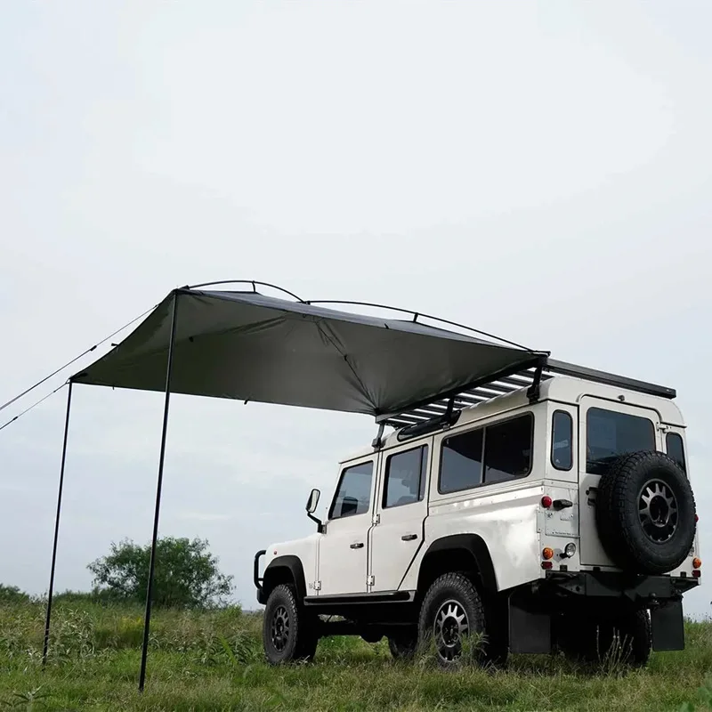 

Car Side Canopy Awning Aluminum/Iron Pole Tent Vehicle Outdoor Camping Self-driving Rainproof Sunshade Roof 270*240cm Rear Tarp