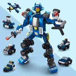 6 In 1 Police Robots Building Blocks Toy Police Cars Model Assembled Building Blocks Vehicle Toys Birthday Gifts Christmas Gifts