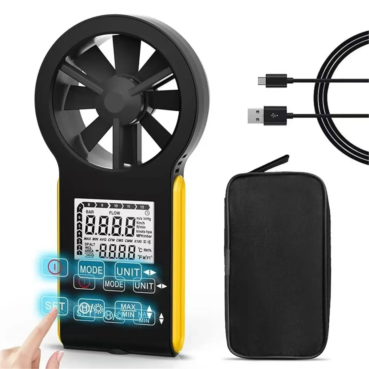 2025 NEW Rechargeable Anemometer Handheld Digital Smart Touch Wind Speed Meter Portable CFM Wind Speed Gauge for Air Velocit