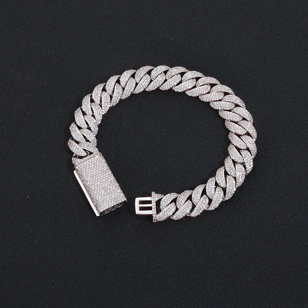 NY 13mm 3 Rows of Diamonds Fashion Cuban Link Bracelet Iced Out Brass CZ Miami Rectangular Buckle Design Hip Hop Men Jewelry