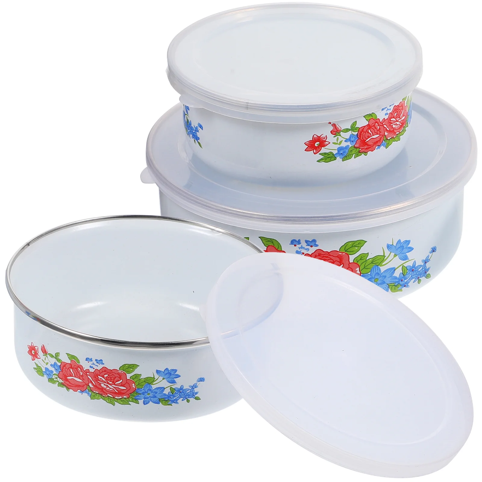 3 Pcs Fresh-keeping Enamel Bowl Salad Lunch Storage Food Refrigerator Preservation Bowls Practical Student