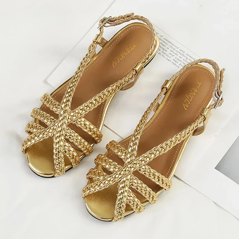 

Womens Sandals Woven Cross Strap Peep Toe Hollow Roman Sandals Women Shoes Plus Size Brand Designer Slingback Sandalias De Mujer
