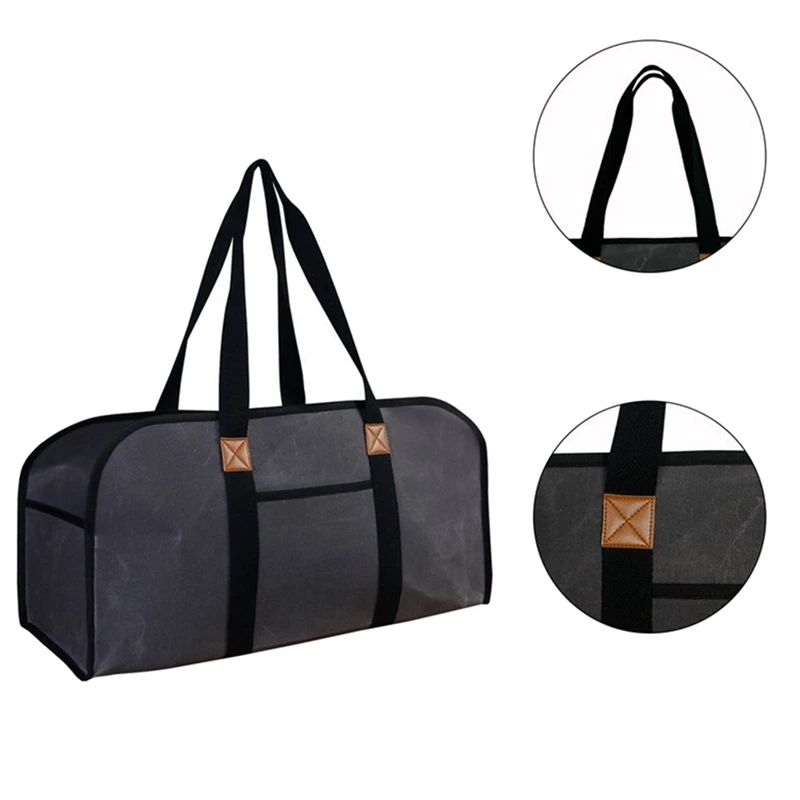 Firewood Log Carrier Large Firewood Bag Wax Canvas Log Carrier Tote High Capacity Durable Fire Wood Bag