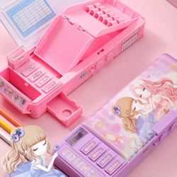 Mechanical Deformation Combination Lock Stationery Box Girl Cute Pencil Case School Student Pencil Box Cartoon Plastic Pen Case