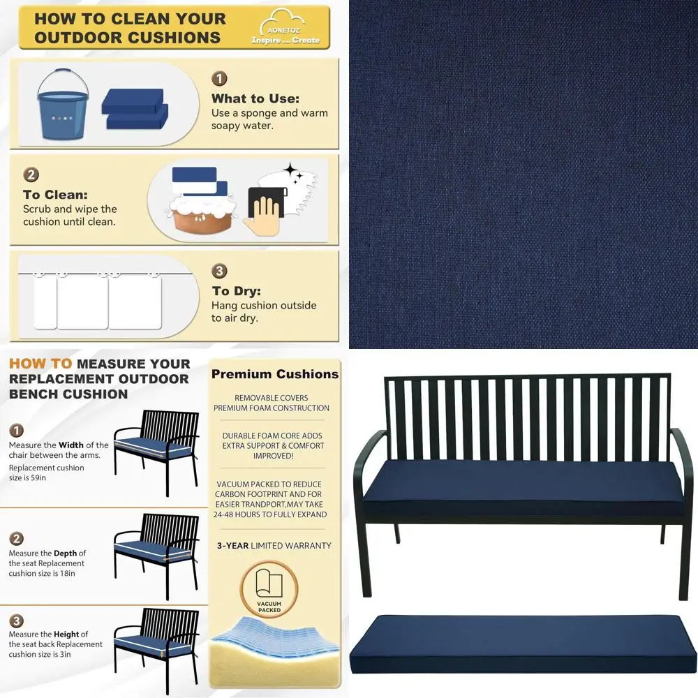 

All-Weather Outdoor Bench Cushion with Removable Cover, Fade and Water Resistant, for Patio Furniture, 42x18/48x18/59x18 Inches