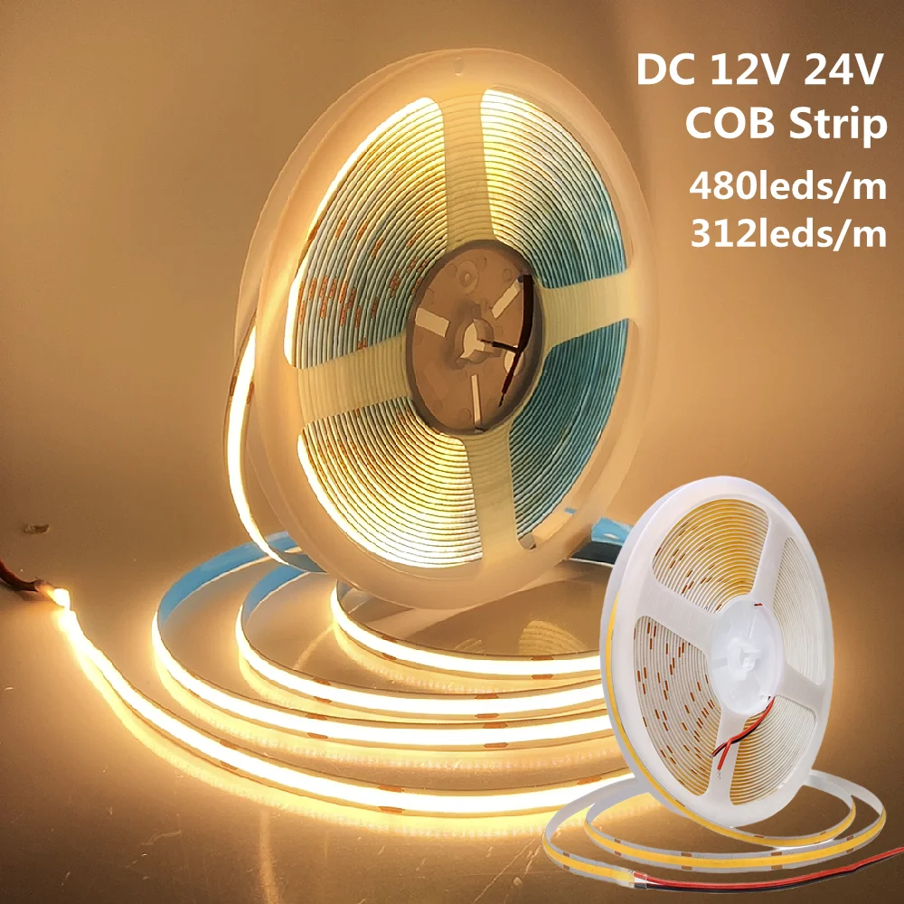 COB Strip Light 8mm Warm Nature White Color Flexible Lamp , 10m No Pressure Drop 12V 24V LED Tape Bar Light For House Room Decor