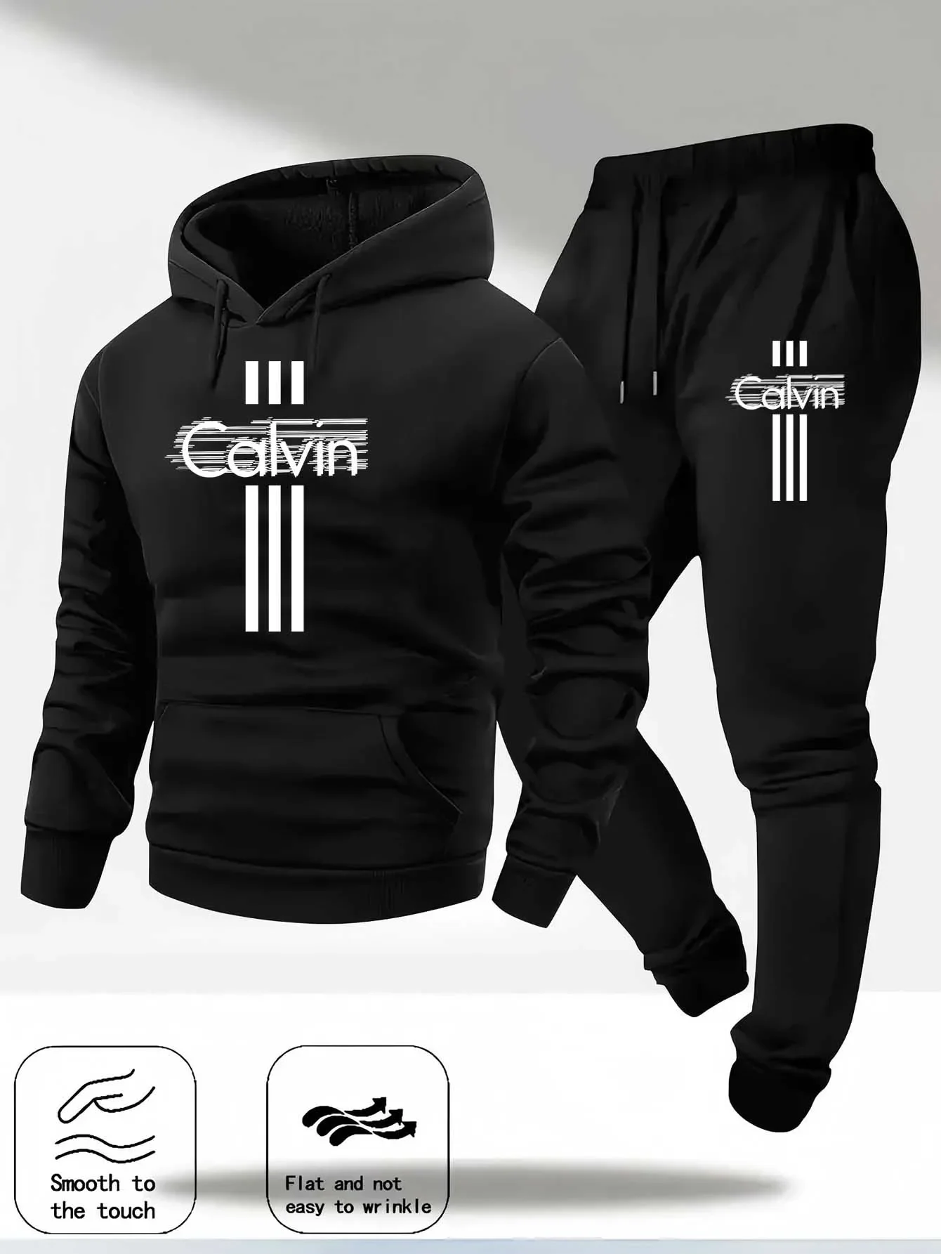 

2025 Calvin Printed Men's Long-Sleeved Hooded Sweatshirt Set Casual Sportswear Fashion Trendy Sweater Set tracksuit men hoodies