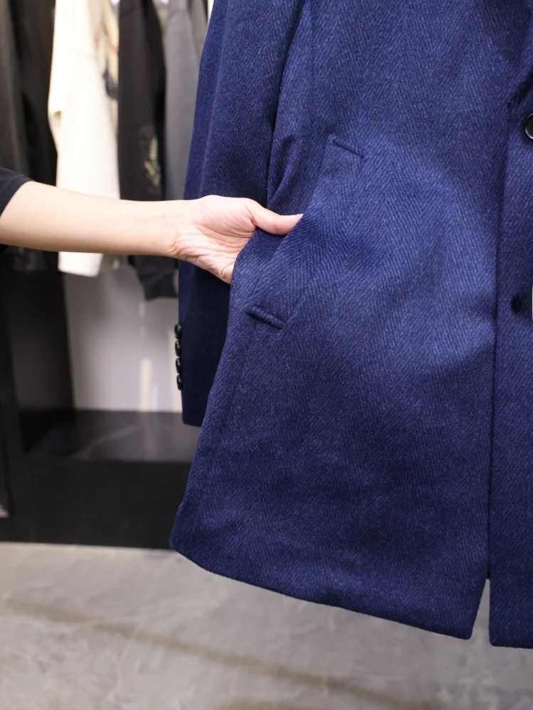 Homesi 2025 осень-зима мужской простой костюм с воротником 00 шерстяное повседневное пальто средней длины Faion Urban Sle молодежная верхняя одежда