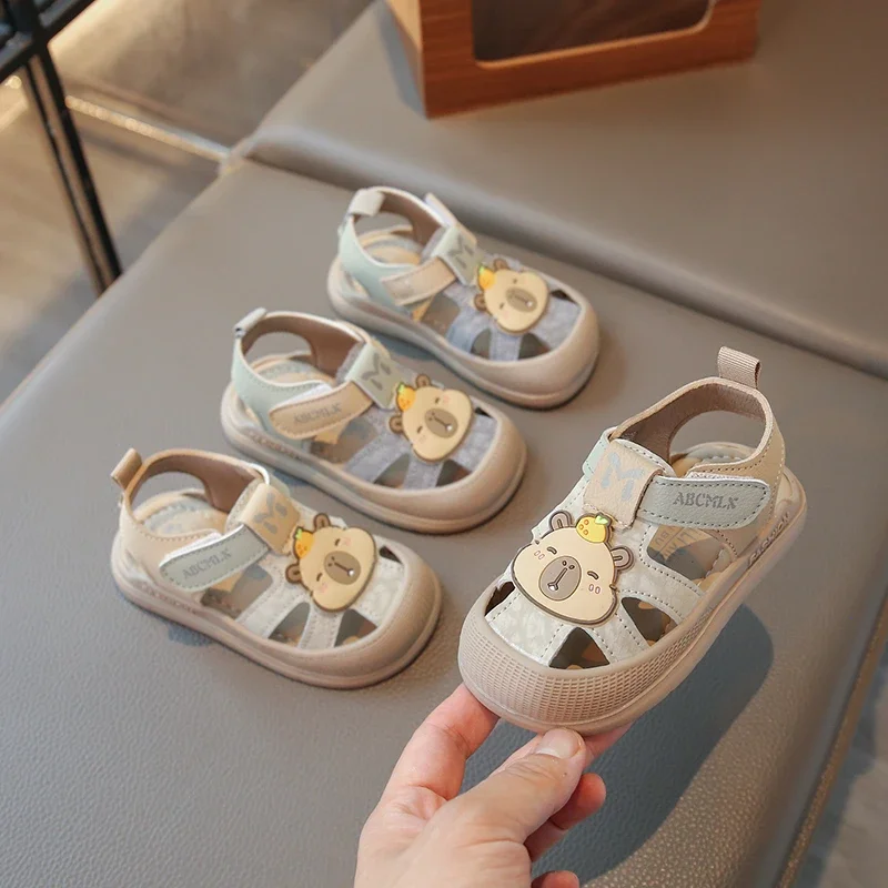 

2025 New Children's Shoes Little Boys Sandals Summer Toddler Outwear Beach Shoes For Boy Children T-strap Open Toe Sandals
