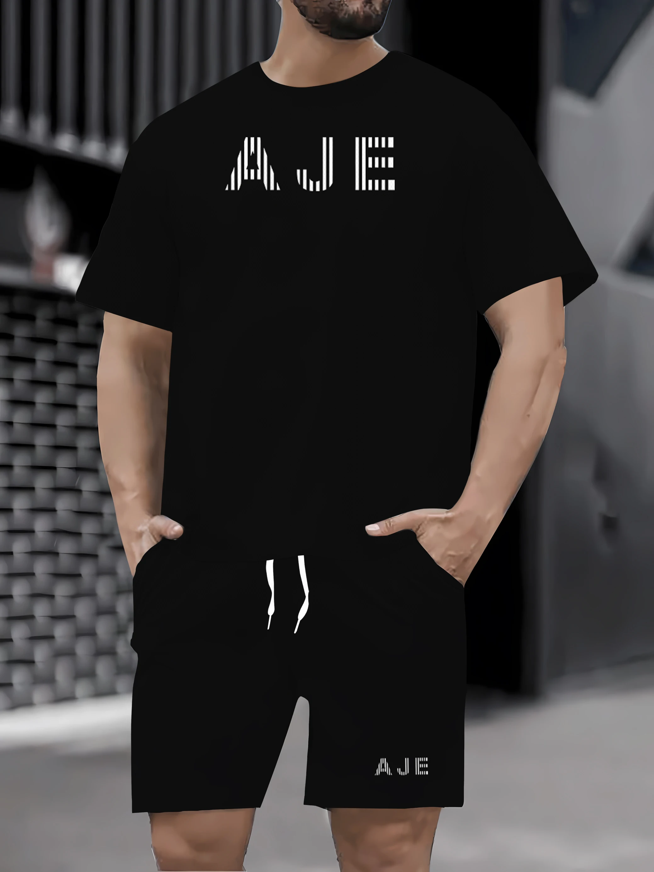 

Мужской летний новый повседневный спортивный костюм 202, модная дышащая уличная мужская футболка с короткими рукавами + тренировочные шорты, комплект из двух предметов